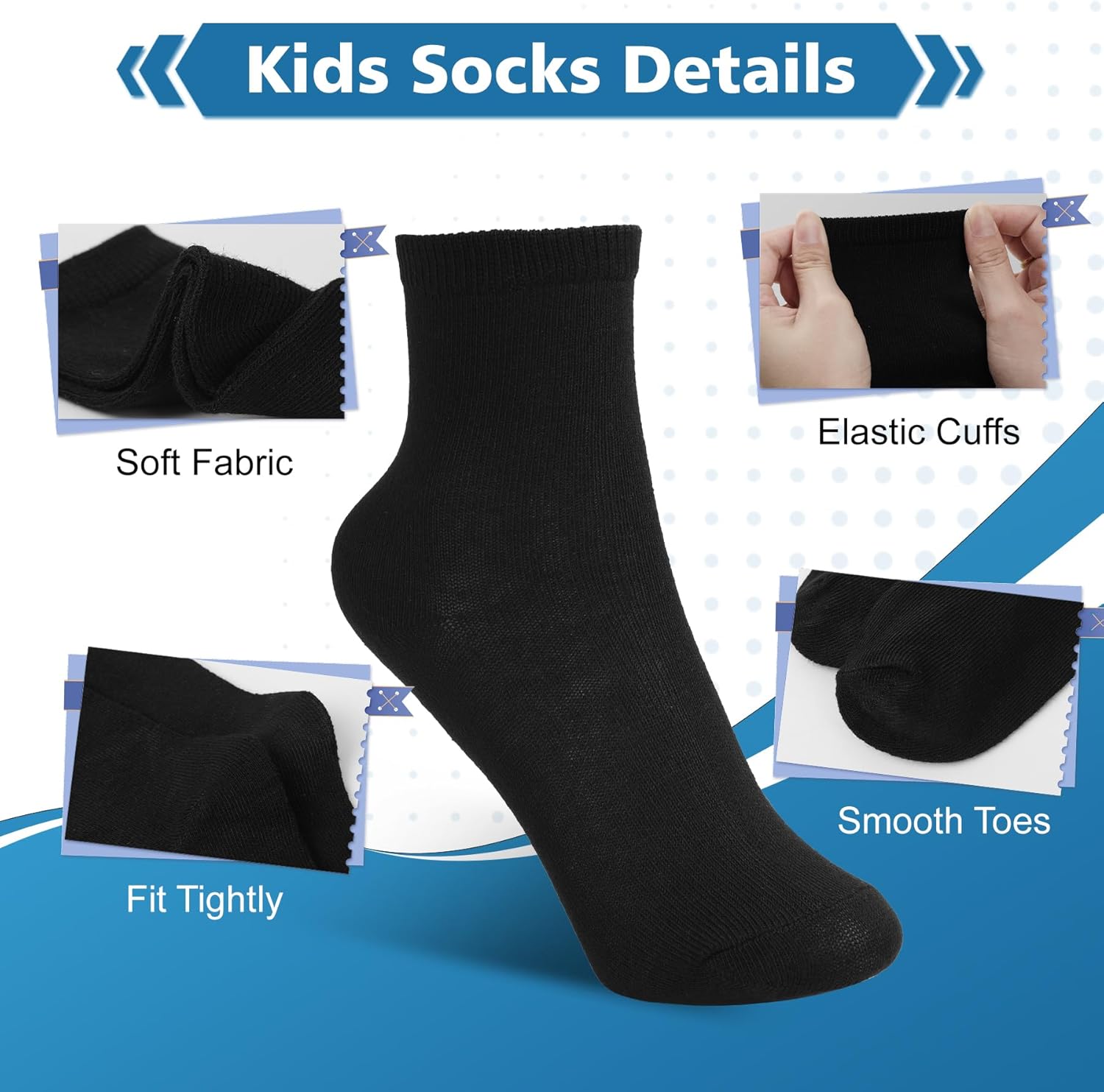 Thumbnail 3 de Zzxlw Kinder Sport-Socken Jungen Sneaker (Schwarz/Weiß/Grau) – 12 Paar, mittlerer Schaft, 3–13 Jahre
