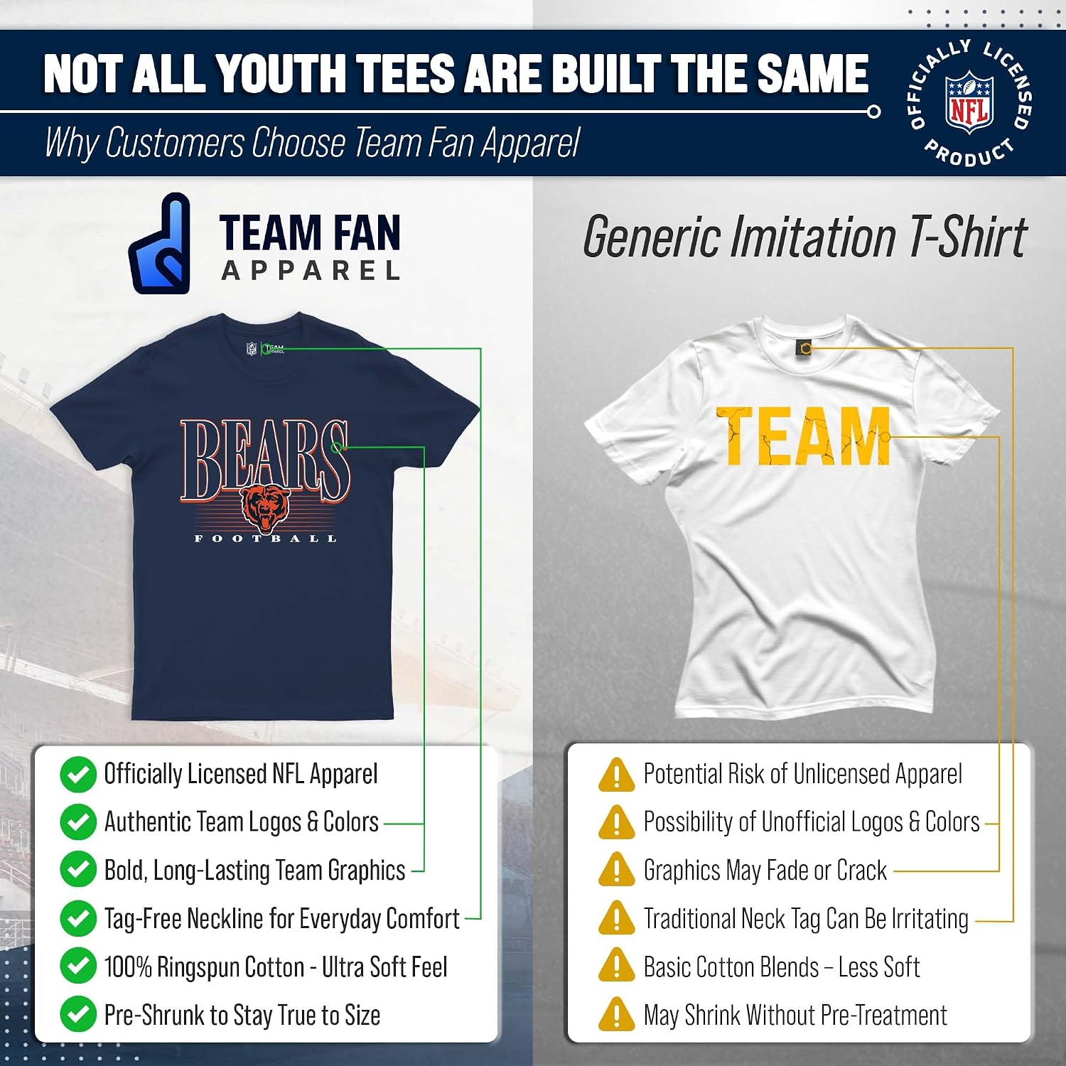 Detalle de NFL Youth T-Shirt, 100% Ring-Spun Cotton