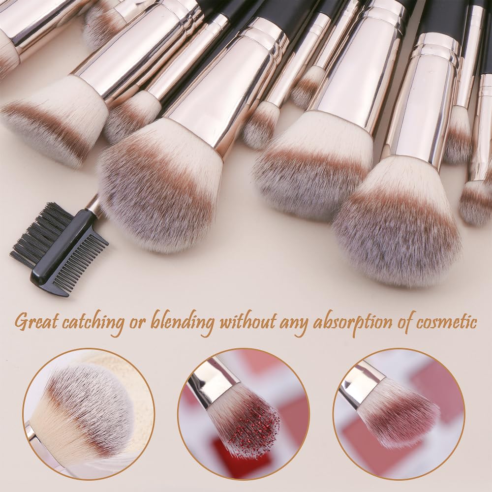 Detalle de MAGEFY Make-up-Pinsel-Set (22-teilig) mit synthetischen Borsten und PU-Ledertasche