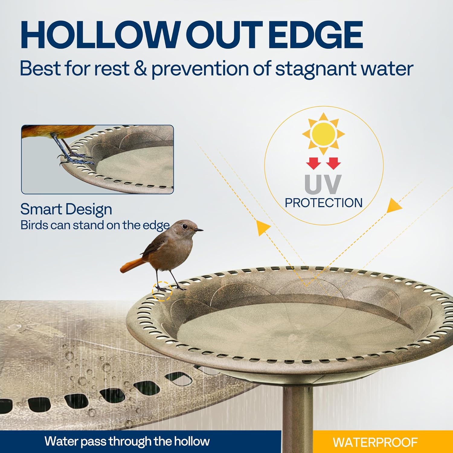 Thumbnail 4 de VIVOHOME garden birdbath stand with copper-tone polyresin bowl, 71 x 50 x 50cm