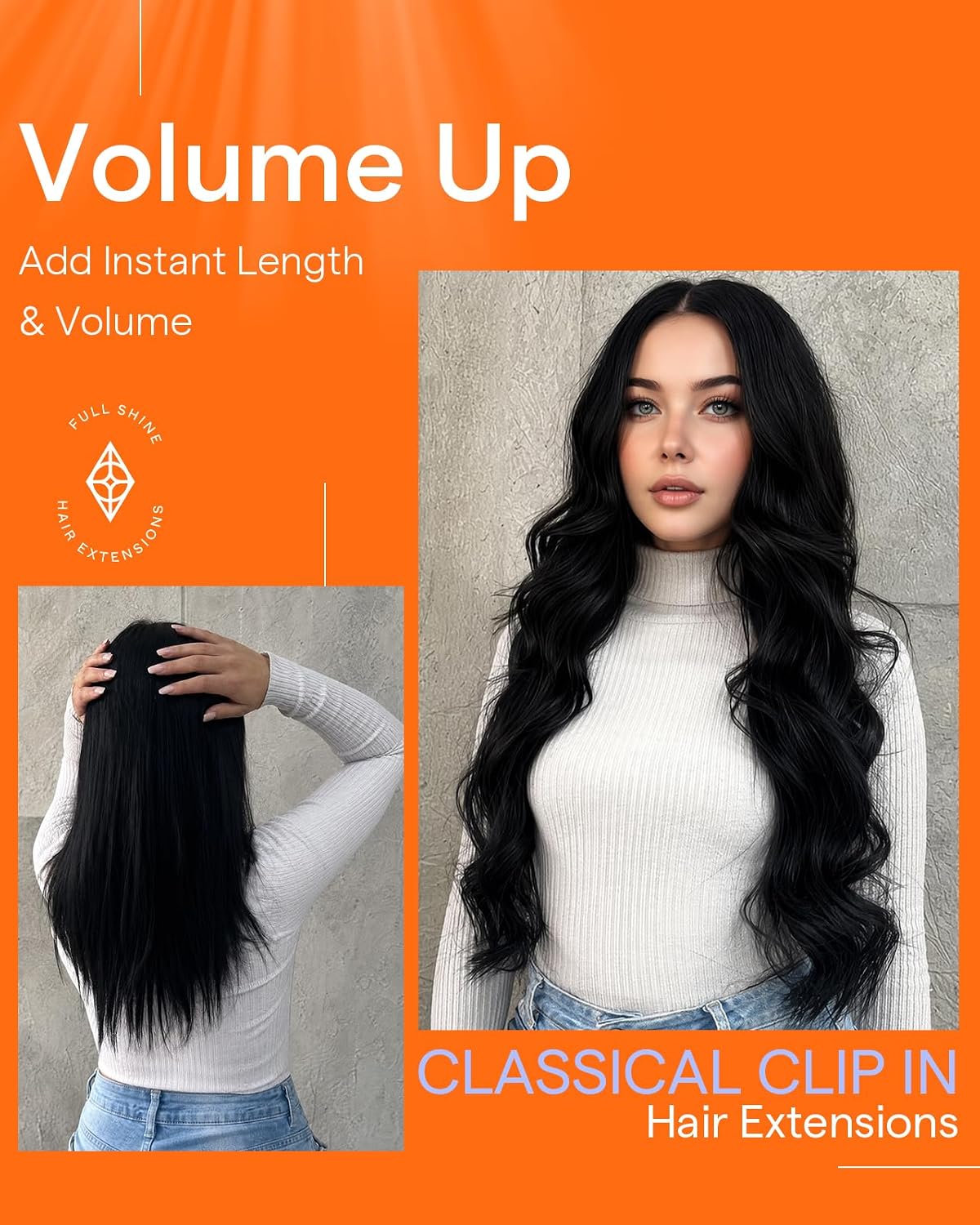 Thumbnail 5 de Full Shine Black 24 Inch Clip-In Extensions 💇♀