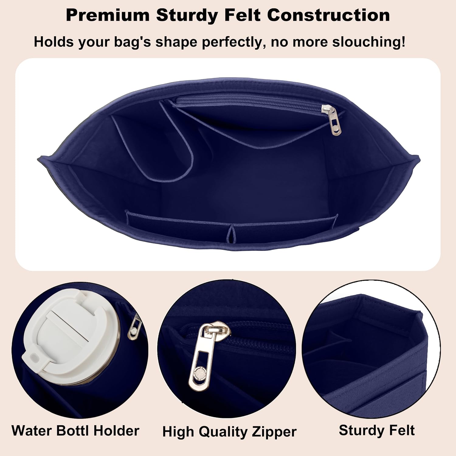 Detalle 2 de ZhengYue Bag Organizer Insert for Longchamp Le Pliage – Felt Purses with 7 Pockets