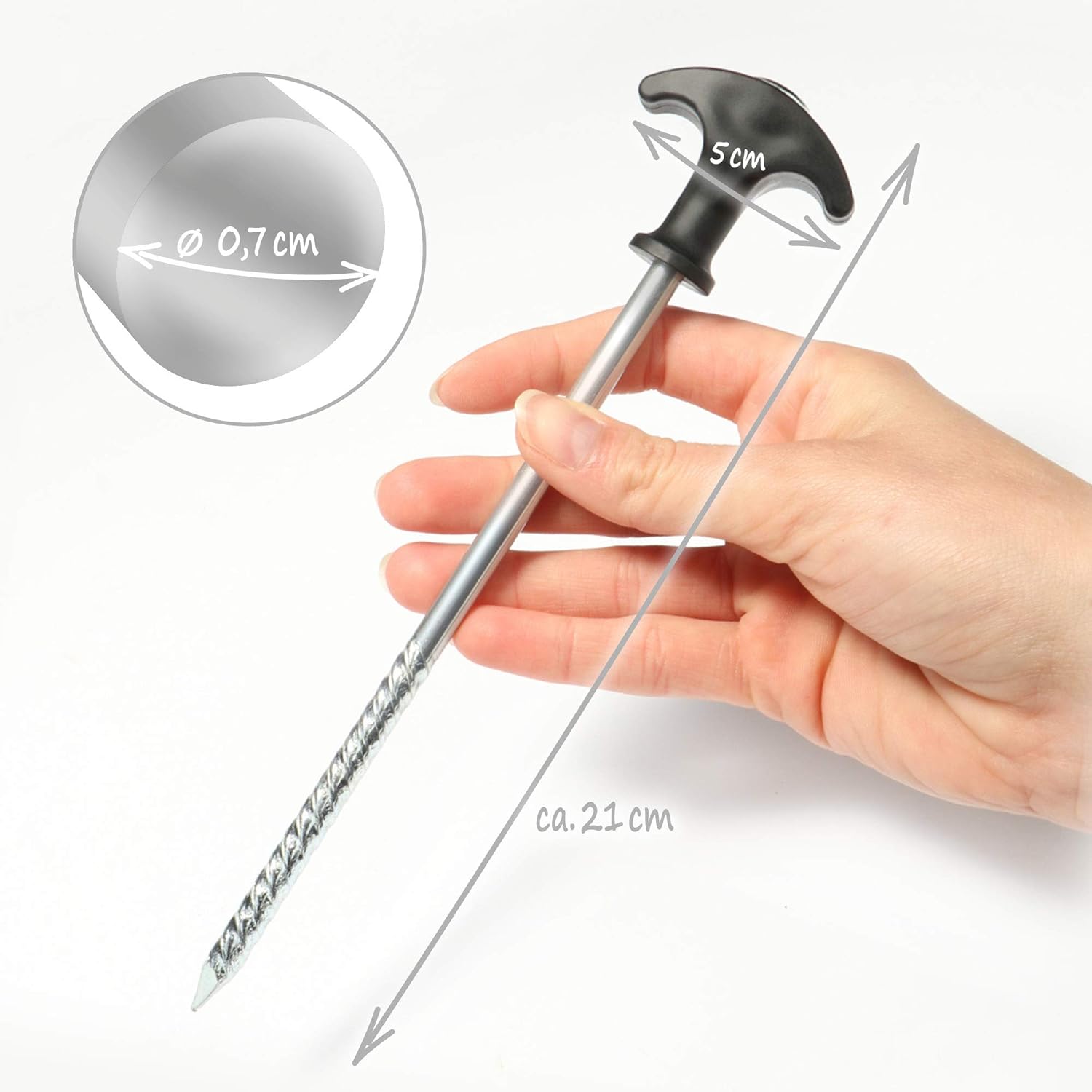 Thumbnail 3 de COM-FOUR : 12 piquets de tente en acier filetés avec poignée en T