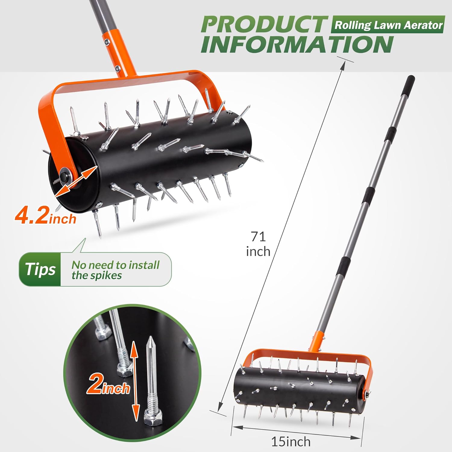 Thumbnail 1 de Walensee Rolling Lawn Aerator: Heavy Duty Manual Spike Aerator with 42 Spikes and 71" Adjustable Handle