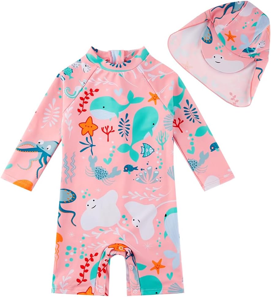 Detalle de upandfast Baby Badeanzug mit Knöpfen UV Schutz für Mädchen – bequem, praktisch und sicher am Strand