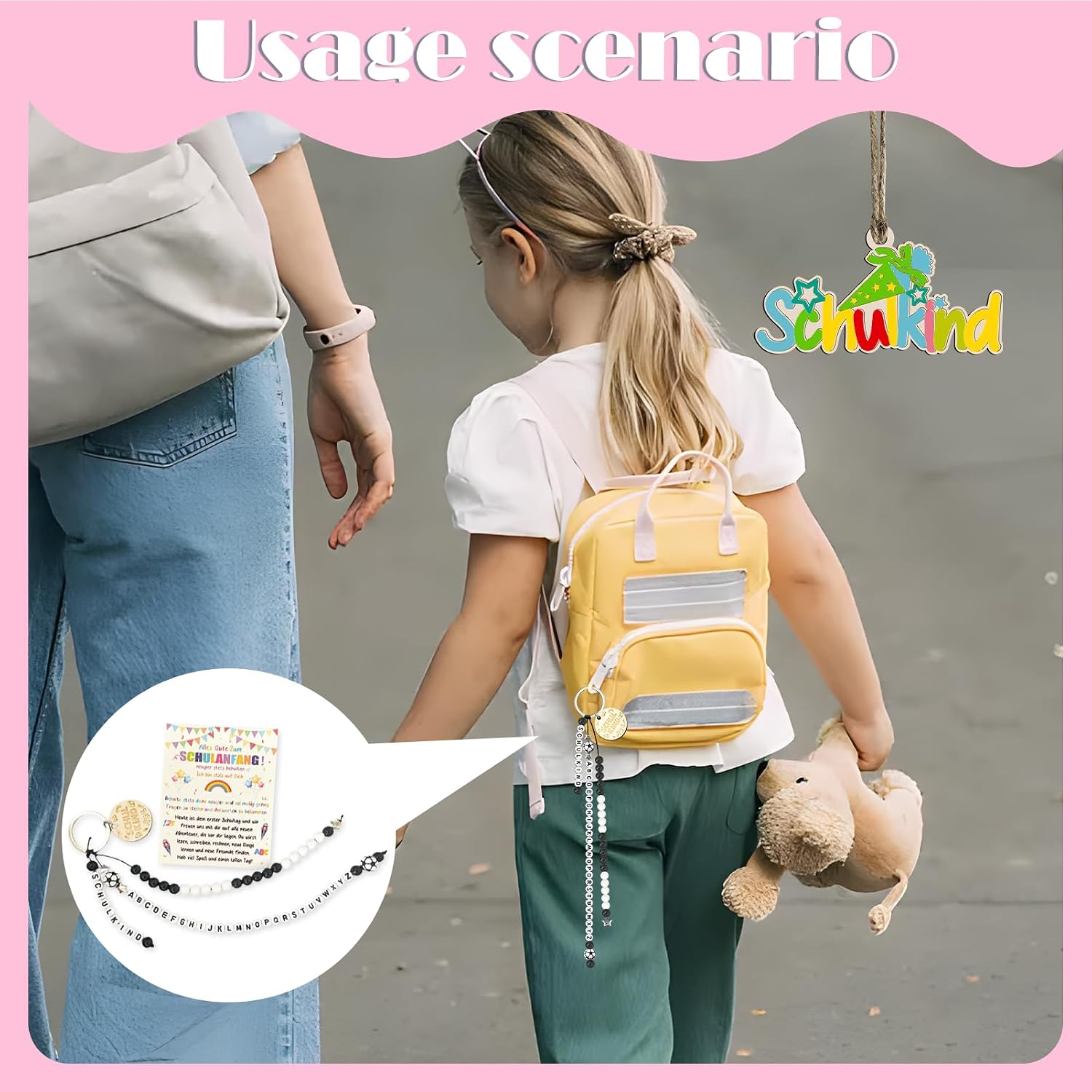 Detalle de UTEFIF Schulkind Geschenk – Rechenkette Schultüte mit Schulanfang Glücksbringer plus Grußkarte (schwarz)