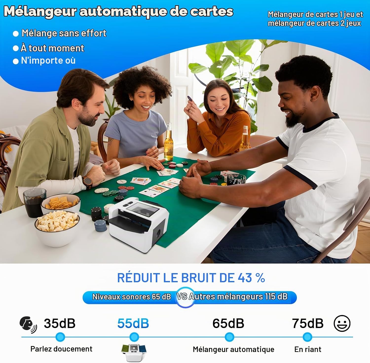 Detalle 2 de Ykall automatische kaartmixer, oplaadbaar, 2000 mAh, voor 1 tot 2 spellen