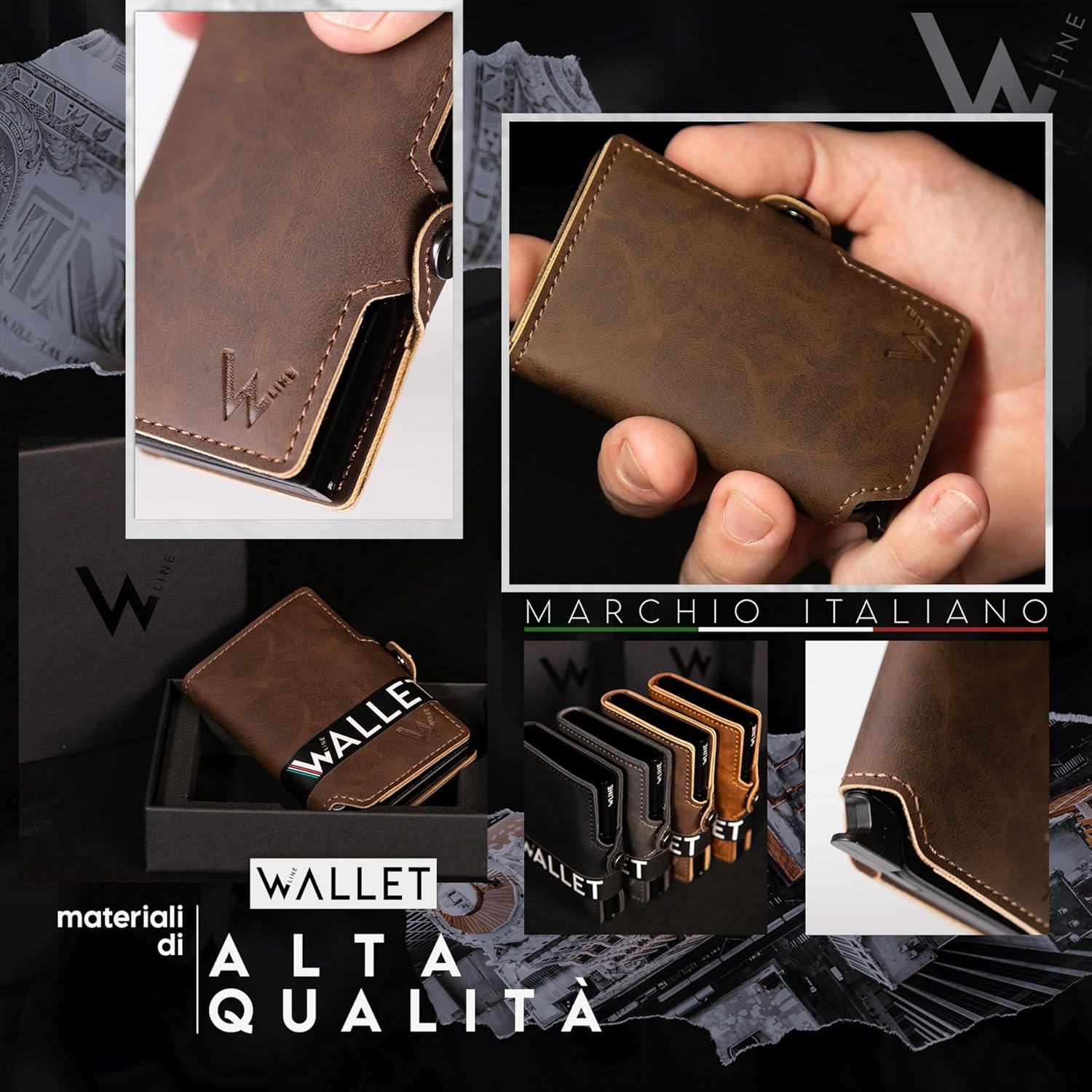 Detalle de WLine Porta Carte di Credito Slim RFID in Pelle PU – Portafoglio Uomo/Donna con Case in Alluminio e Chiusura a Bottone