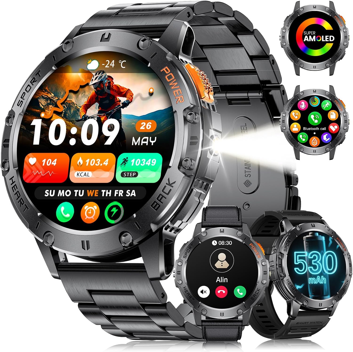 Montre Connectée Homme avec Appels Bluetooth et 120+ Modes Sportifs – Écran AMOLED 1,43", IP68