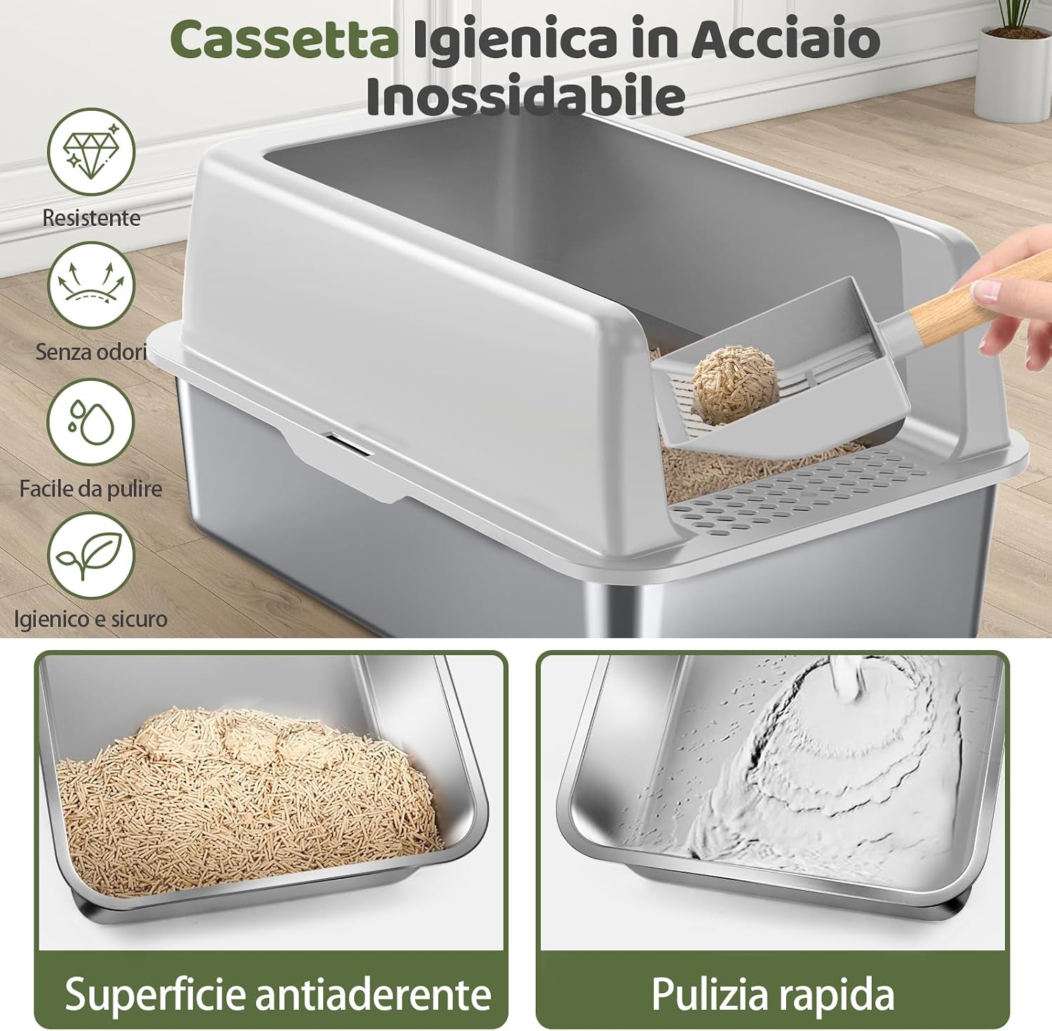 Detalle 2 de Gimars XL lettiera acciaio 20L per gatti 🐱