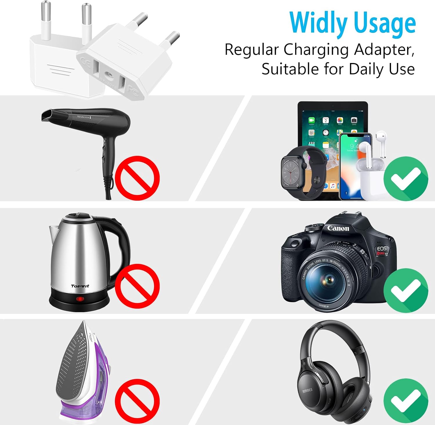 Detalle 2 de Tixlux Adaptateur US vers EU 4 pièces 🔌