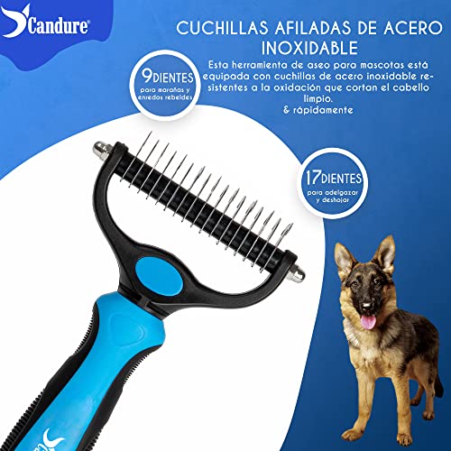 Thumbnail 6 de Candure Peine y Cepillo 2 en 1 para perros y gatos — 17 + 9 dientes de acero inoxidable, mango ergonómico
