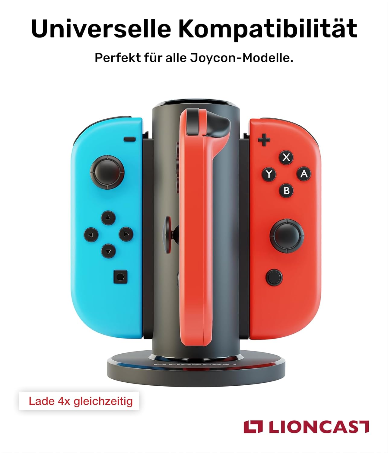 Detalle de LIONCAST Ladestation für bis zu 4 Joy-Cons mit LED-Ladeanzeige – kompatibel mit Nintendo Switch