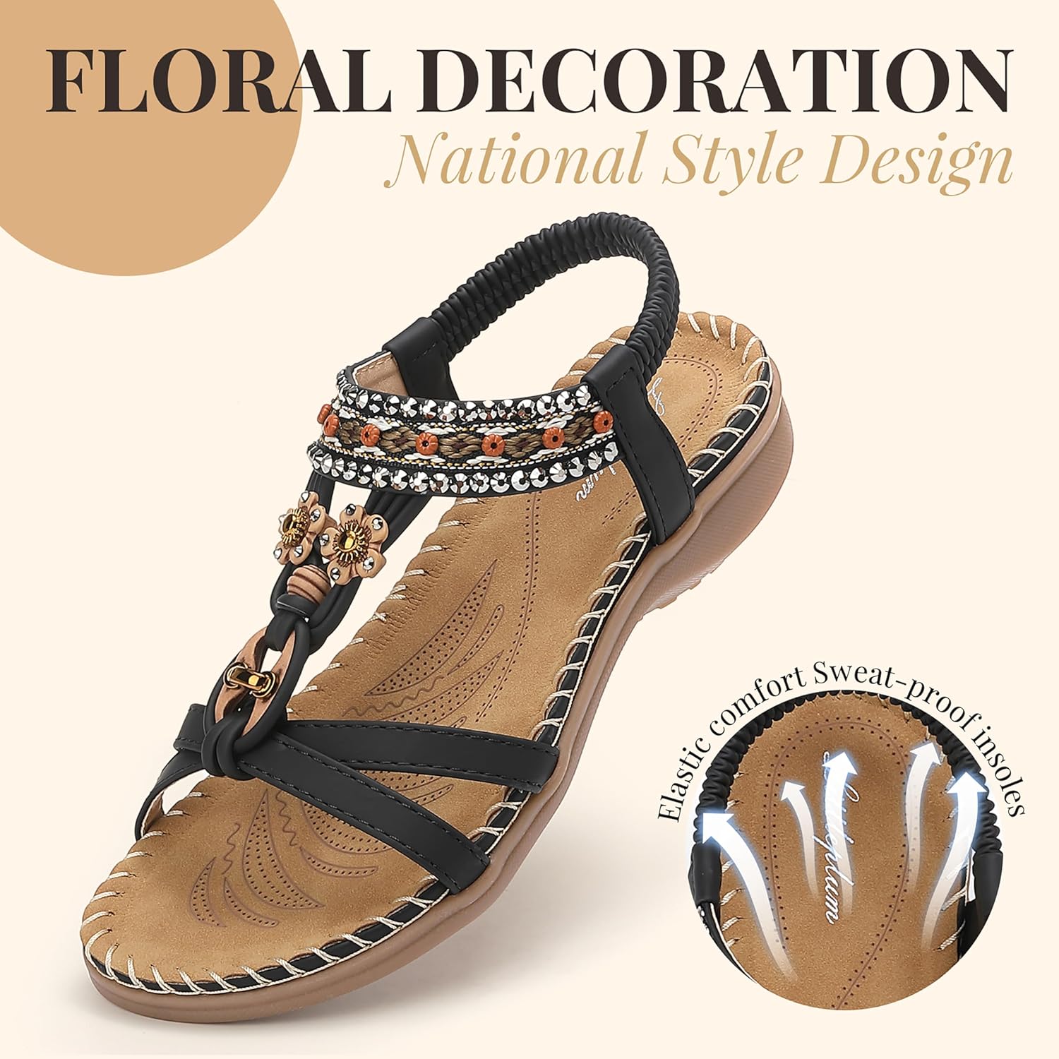 Thumbnail 3 de Littleplum Sandalen Damen Freizeit Flach Sandalette mit Strass Perlen – Boho-Charme trifft Tragekomfort