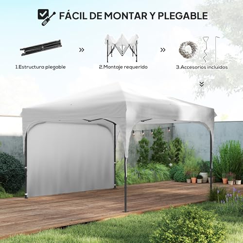 Detalle de Outsunny Carpa Plegable 3x3 m: cenador de jardín con altura ajustable y protección total