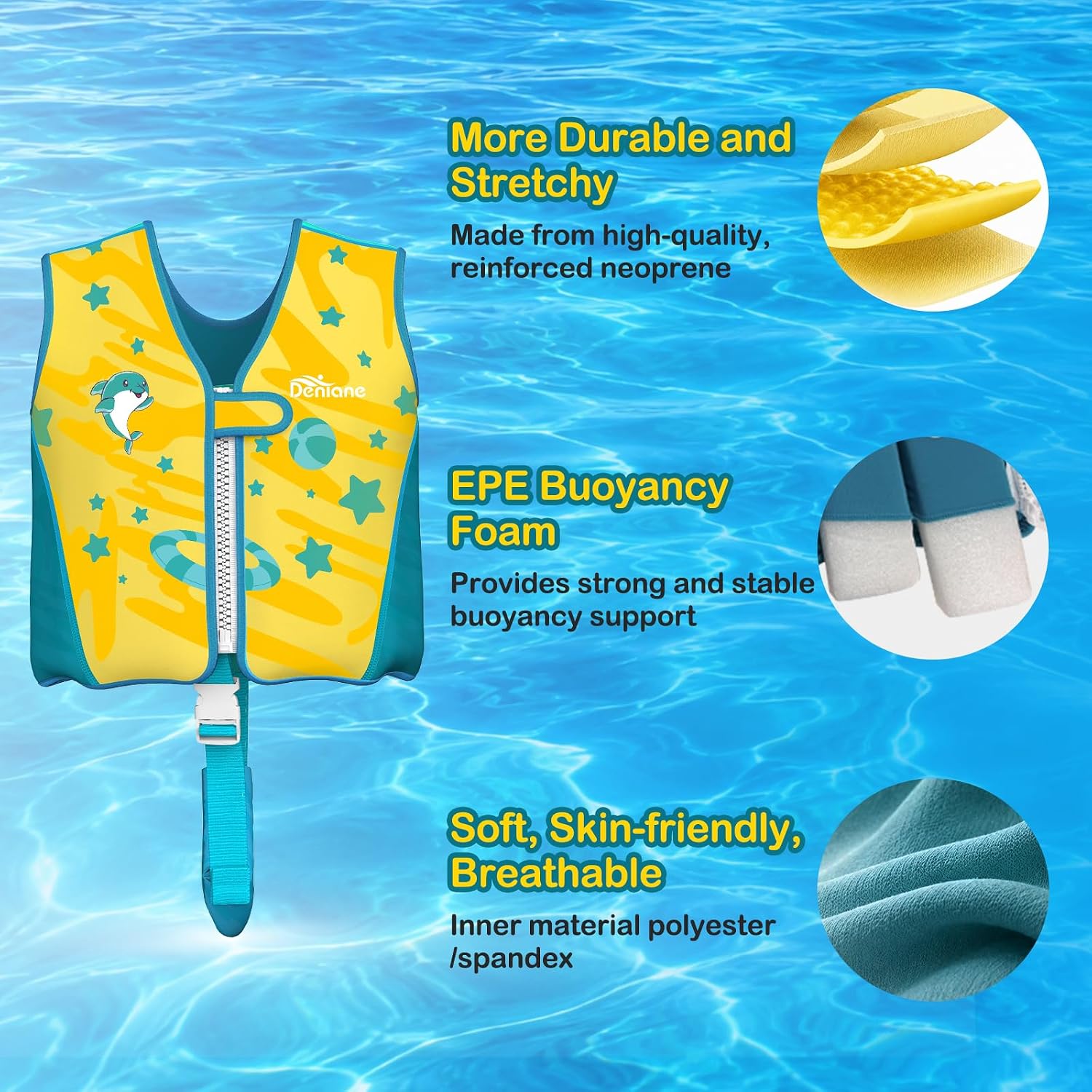 Detalle 2 de Schwimmweste für Kinder 2–6 Jahre – TÜV-geprüft, 8 abnehmbare Schaumstoffplatten, 15–30 kg