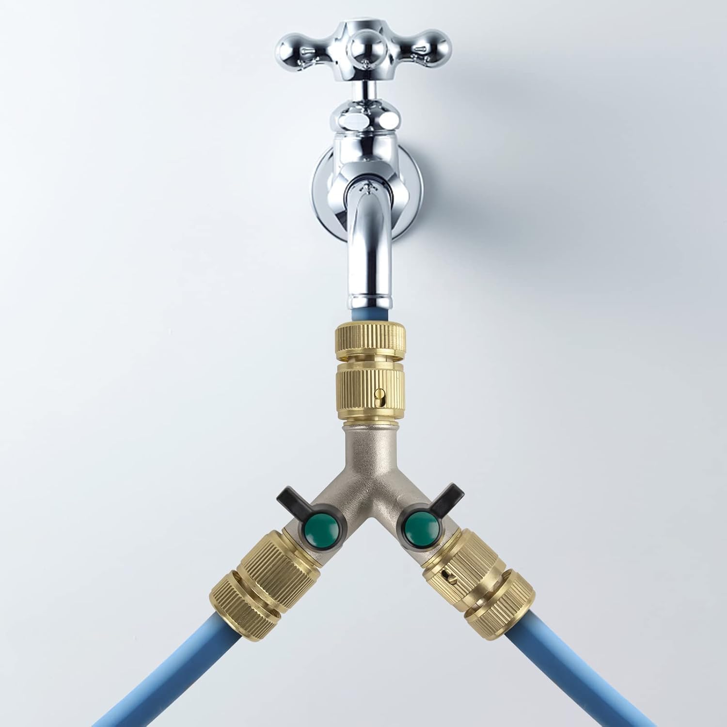 Thumbnail 4 de Wzzy Gurden Messing 2-Wege Wasserhahn Verteiler – 1/2" Schlauchverteiler aus Messing vernickelt