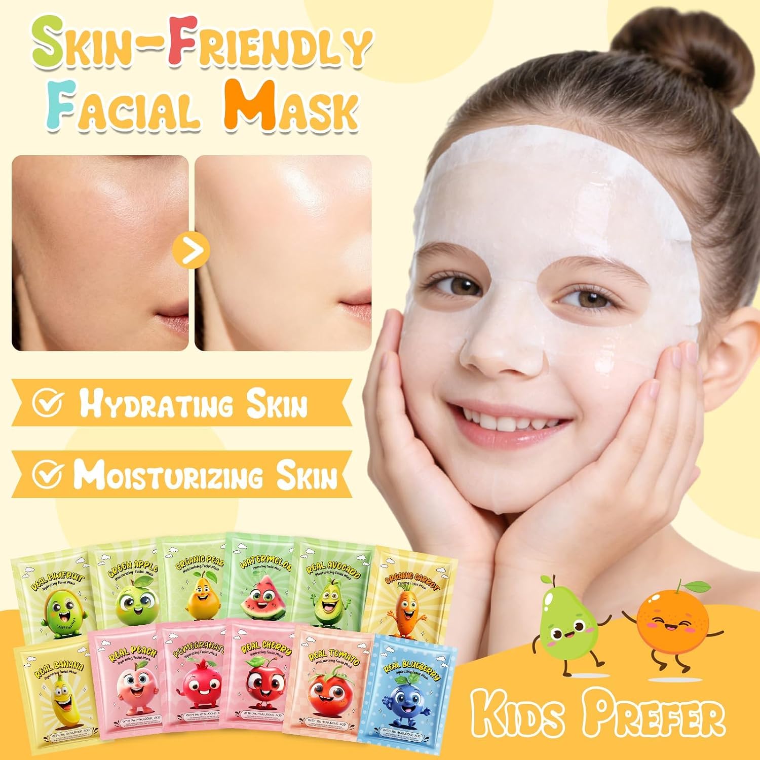 Detalle de CHODEYE Fruit Sheet Masks, 12-Pack Hydrating Face Masks for Kids and Adults