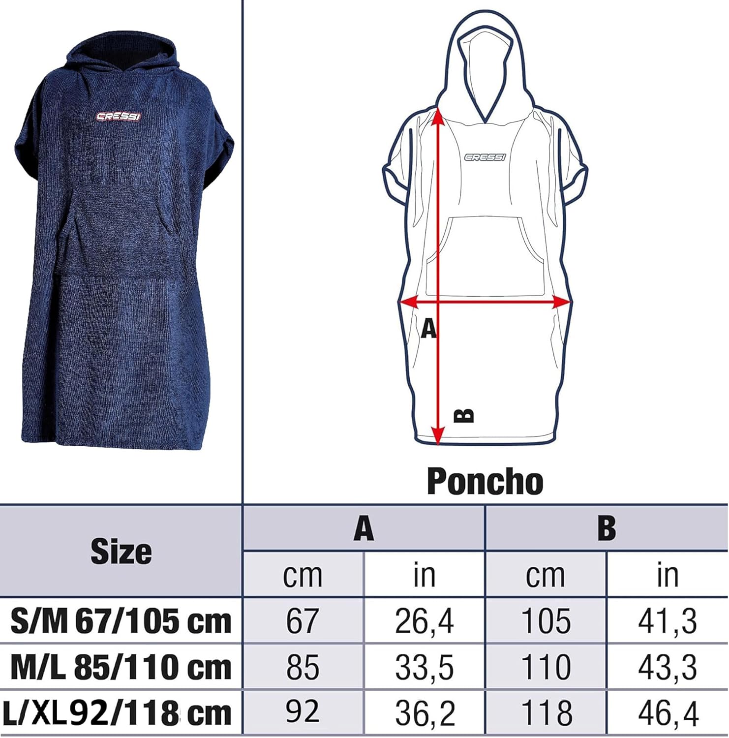 Thumbnail 4 de Poncho Robe Cressi Blue Navy L/XL 92x118 cm – Peignoir polyvalent pour activités nautiques