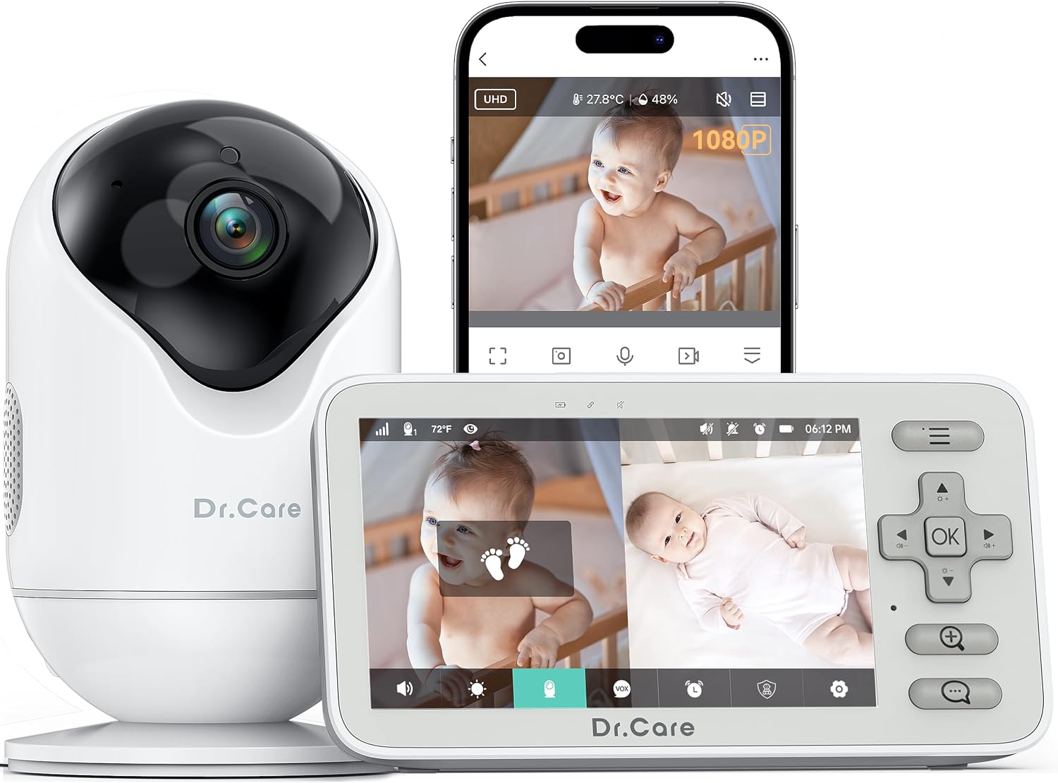 Thumbnail 3 de Dr.Care VistaView Lite Smart WiFi Baby Monitor (4” 720P split screen, 1080P camera, app control)