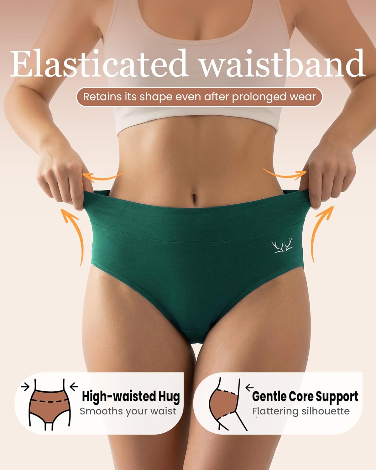 Detalle de TANSTC Women’s high-waist cotton knickers multipack of 5 with light tummy support
