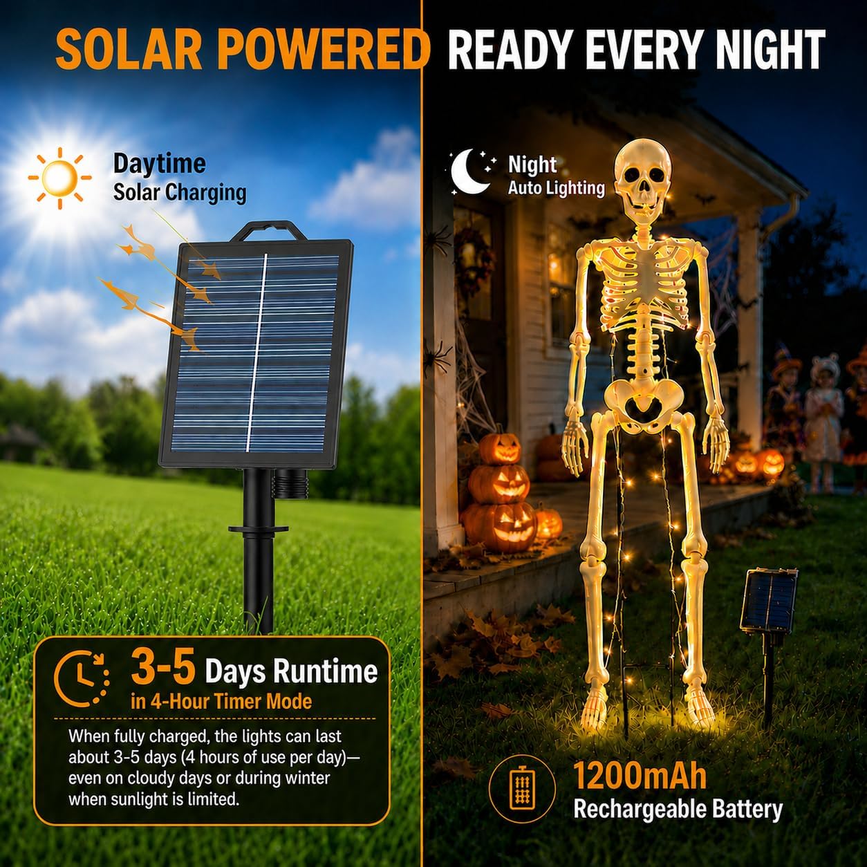 Detalle de Anrtrog KL001 36-Inch Solar Halloween Skeleton with Warm Lights and Remote
