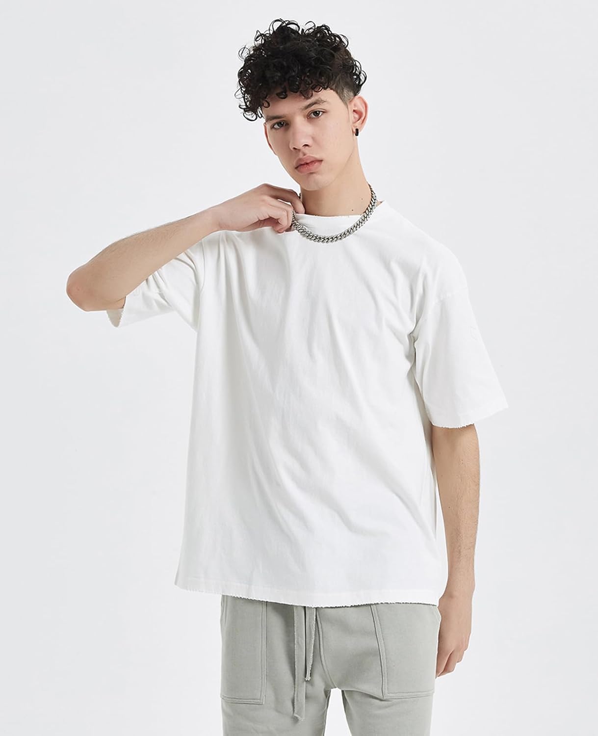 Thumbnail 4 de SnowElve Men's Oversized T-Shirts – Heavyweight, Loose Fit Crewneck, Streetwear-Ready