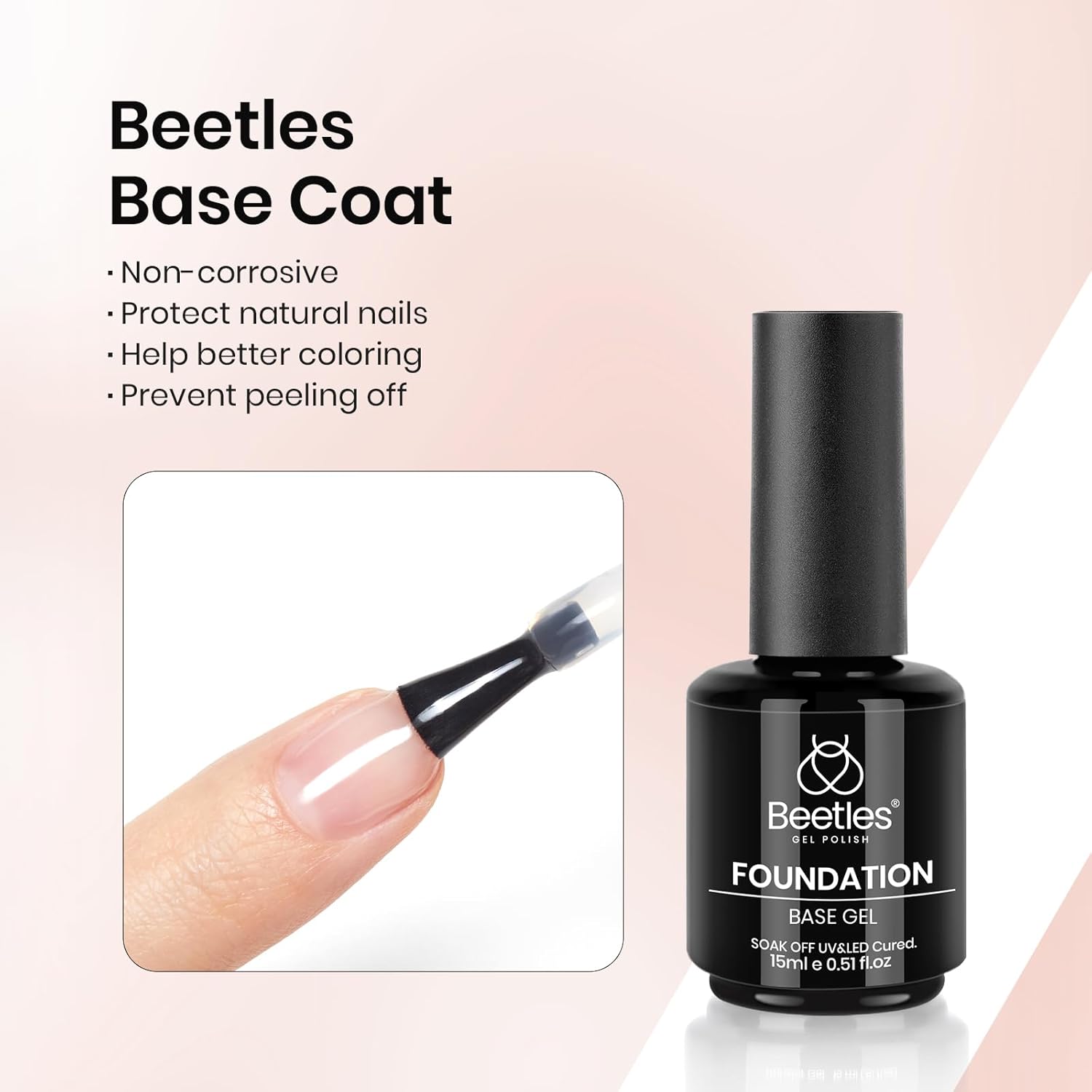 Detalle de Beetles 3Pcs 15ml White Gel Nail Polish and No Wipe Gel Top Coat & Base Coat Set