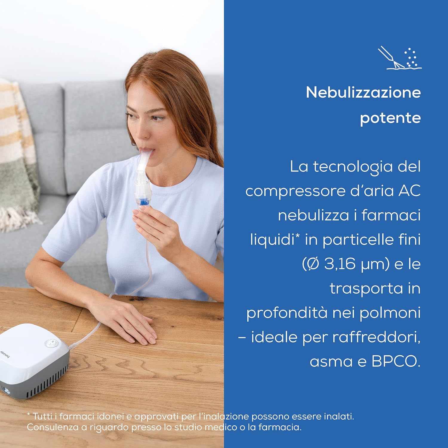 Detalle de Beurer IH 18 Aerosol ad aria compressa con compressore CC – kit completo 8 pezzi