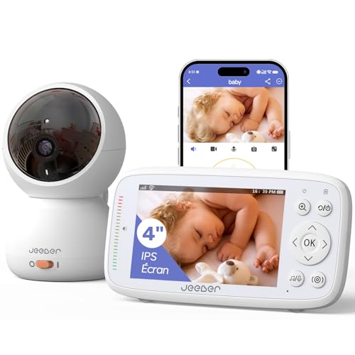 Detalle de jeeber 1080P WiFi Babyphone Caméra Bébé – Écran IPS 4" et PTZ 360°