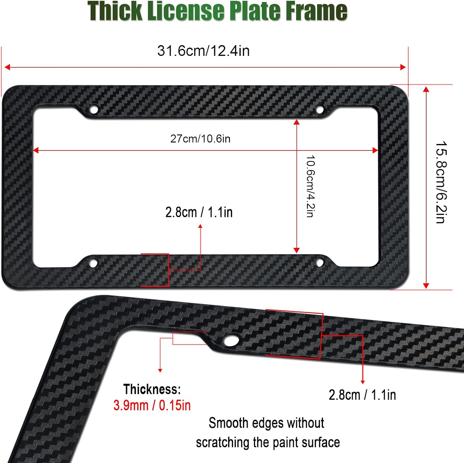Thumbnail 1 de FBJTDQ Carbon Fiber License Plate Frames, 2 Pack – Black ABS Front & Rear Set with Hardware & Stickers