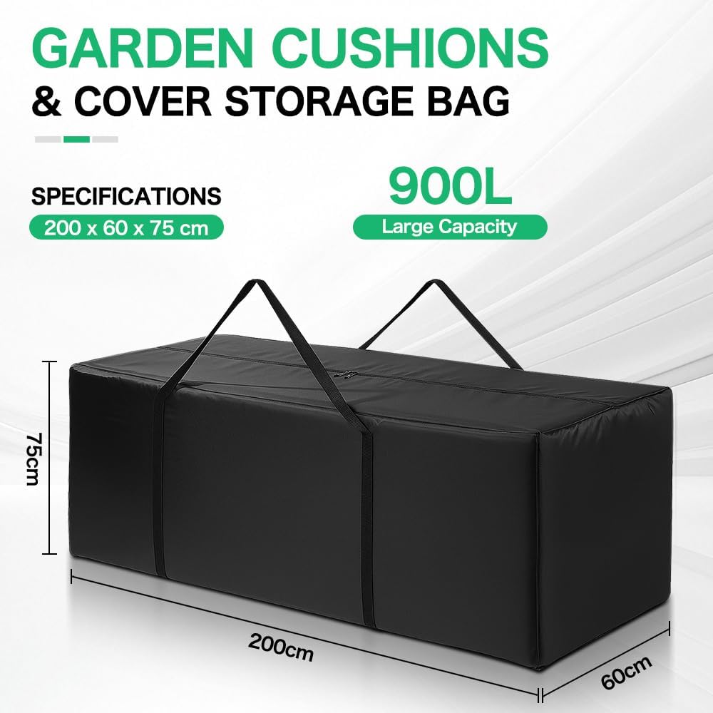 Thumbnail 5 de Donken Auflagentasche für Gartenpolster – Oxford 210D Aufbewahrung mit Tragegriff, 200 x 60 x 75 cm (bis 900 l)