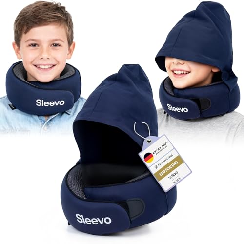 Detalle de Sleevo Nackenkissen Flugzeug Kinder mit Kapuze & Memory Foam – Blau, ab 6 Jahren
