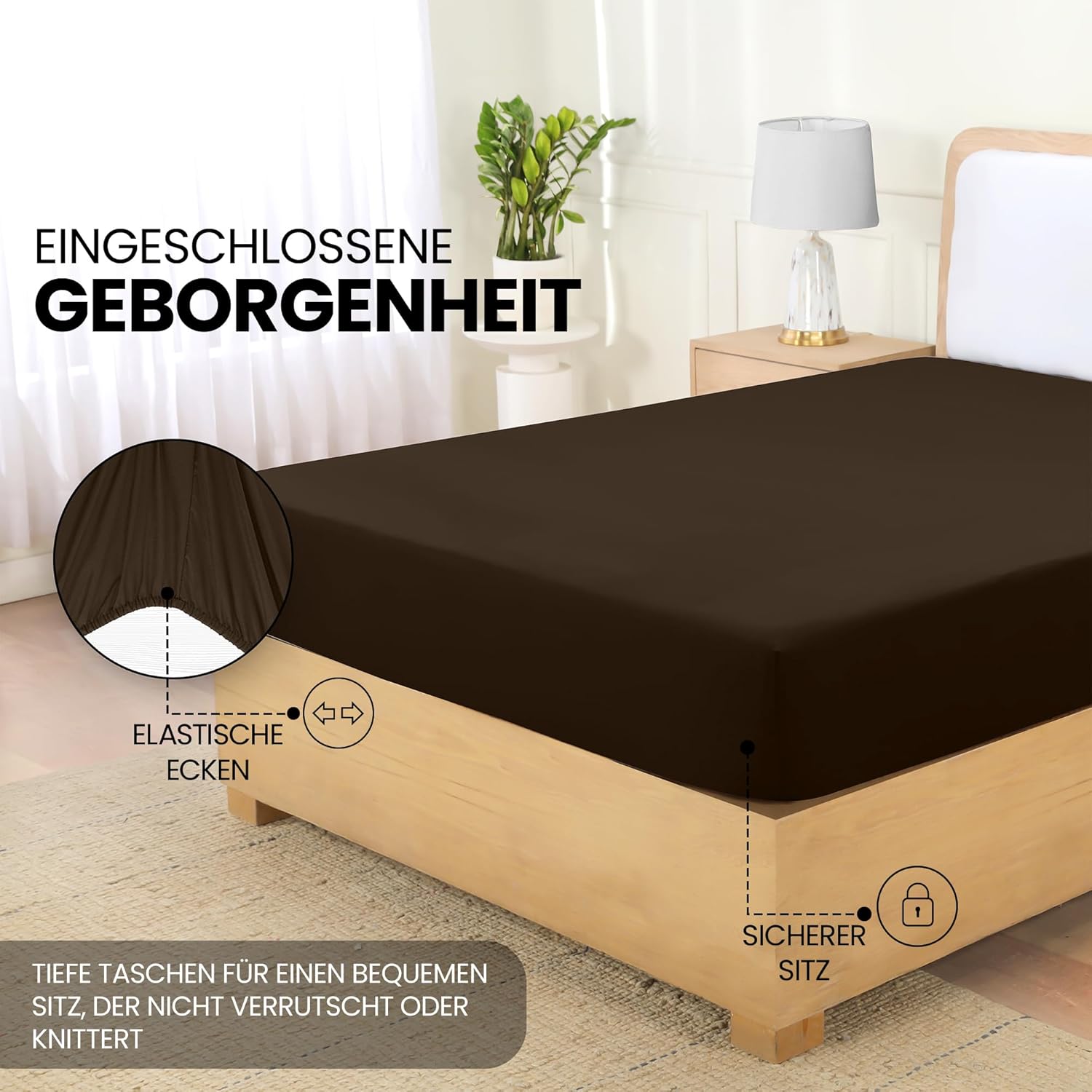 Thumbnail 3 de Utopia Bedding Spannbettlaken 180x200 cm – Braun, Gebürstete Polyester-Mikrofaser, 35 cm Tiefe