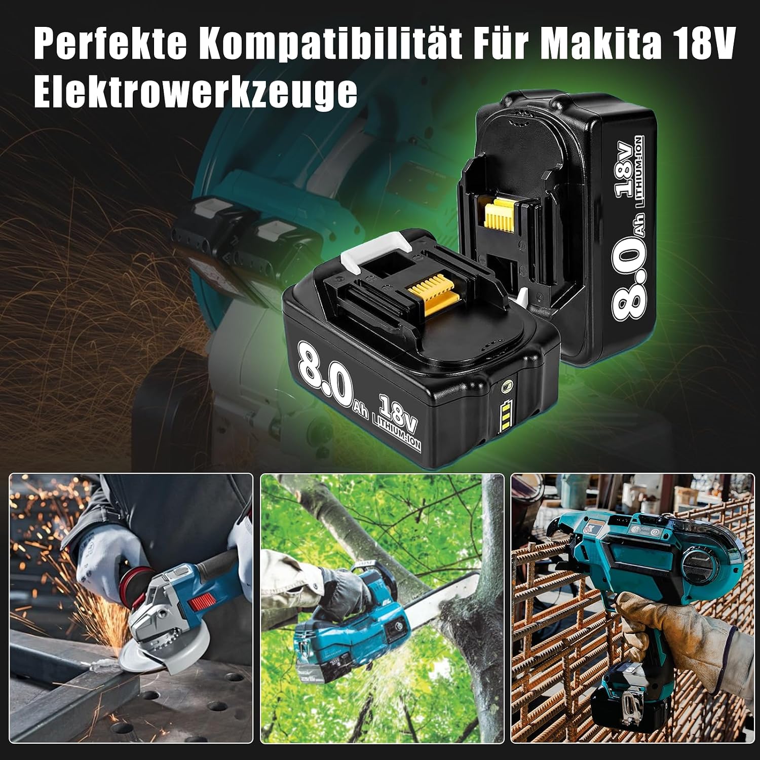 Thumbnail 6 de 8.0Ah Lithium-Ionen Ersatzakku für Makita 2er Set