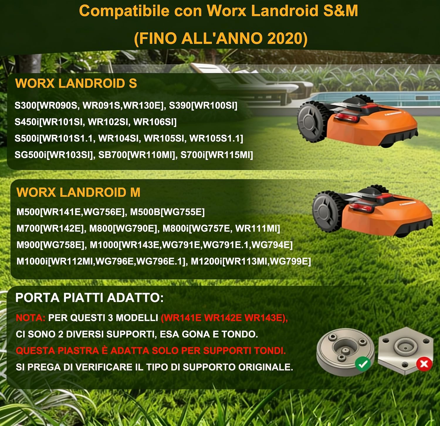 Detalle de Dischi Lama + 6 Pezzi Lame Compatibili Worx Landroid S&M (fino all'anno 2020), Landxcape, Kress e Einhell