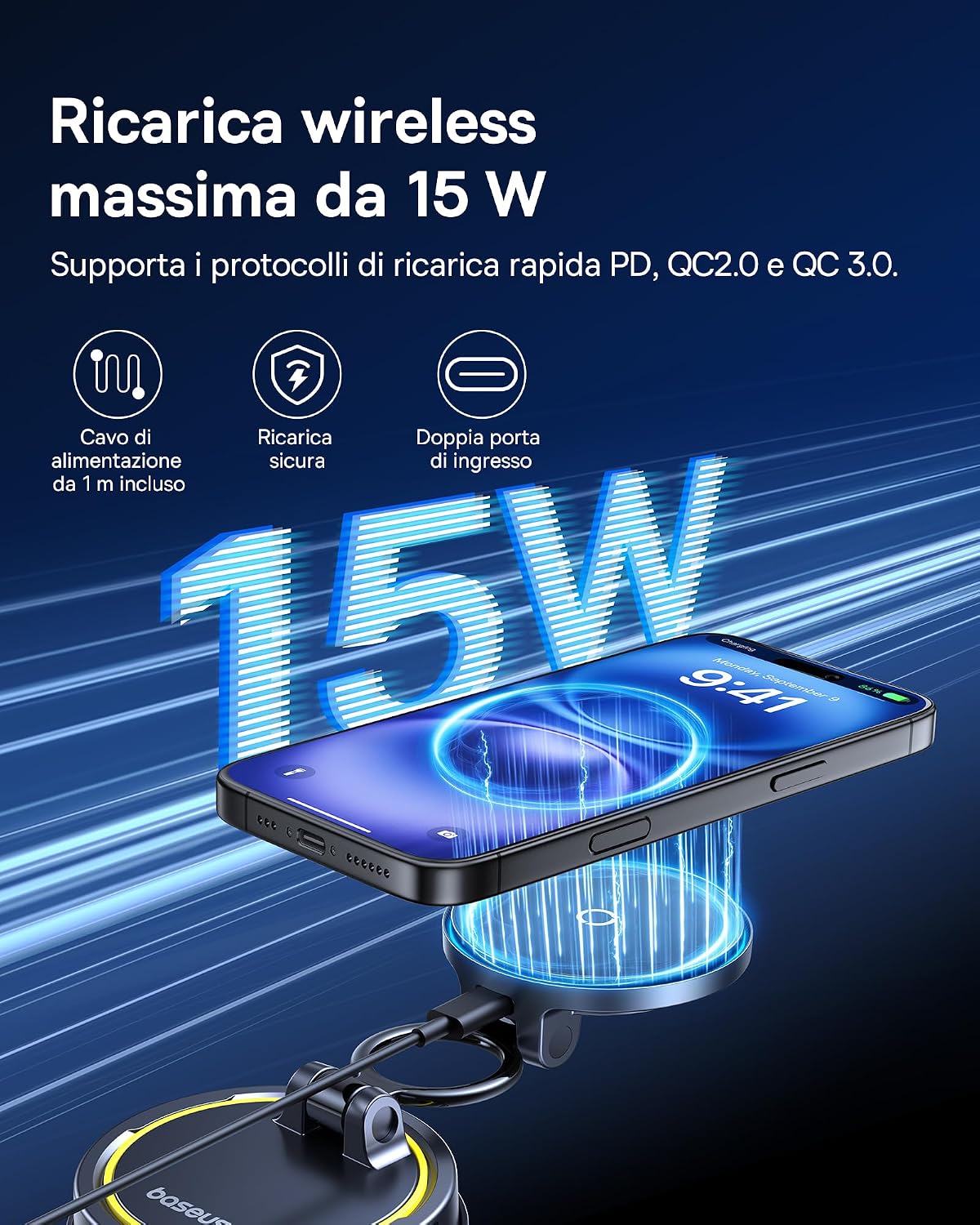 Thumbnail 1 de Baseus VC2 Flex Pro 15W Caricatore Wireless Auto