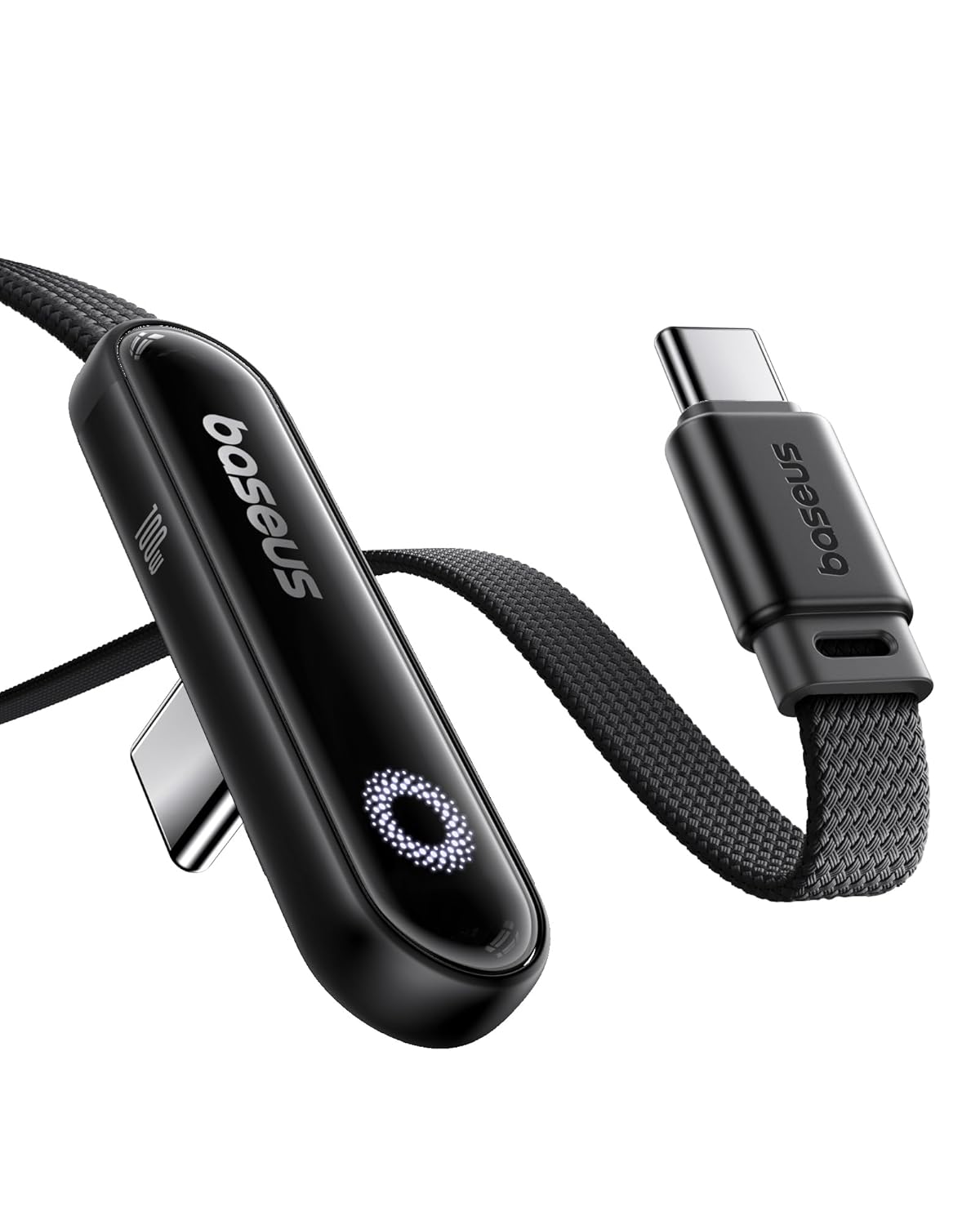 Detalle de Baseus USB‑C auf USB‑C Kabel 90 Grad, 2 m, 100 W mit Ring-Umgebungslicht
