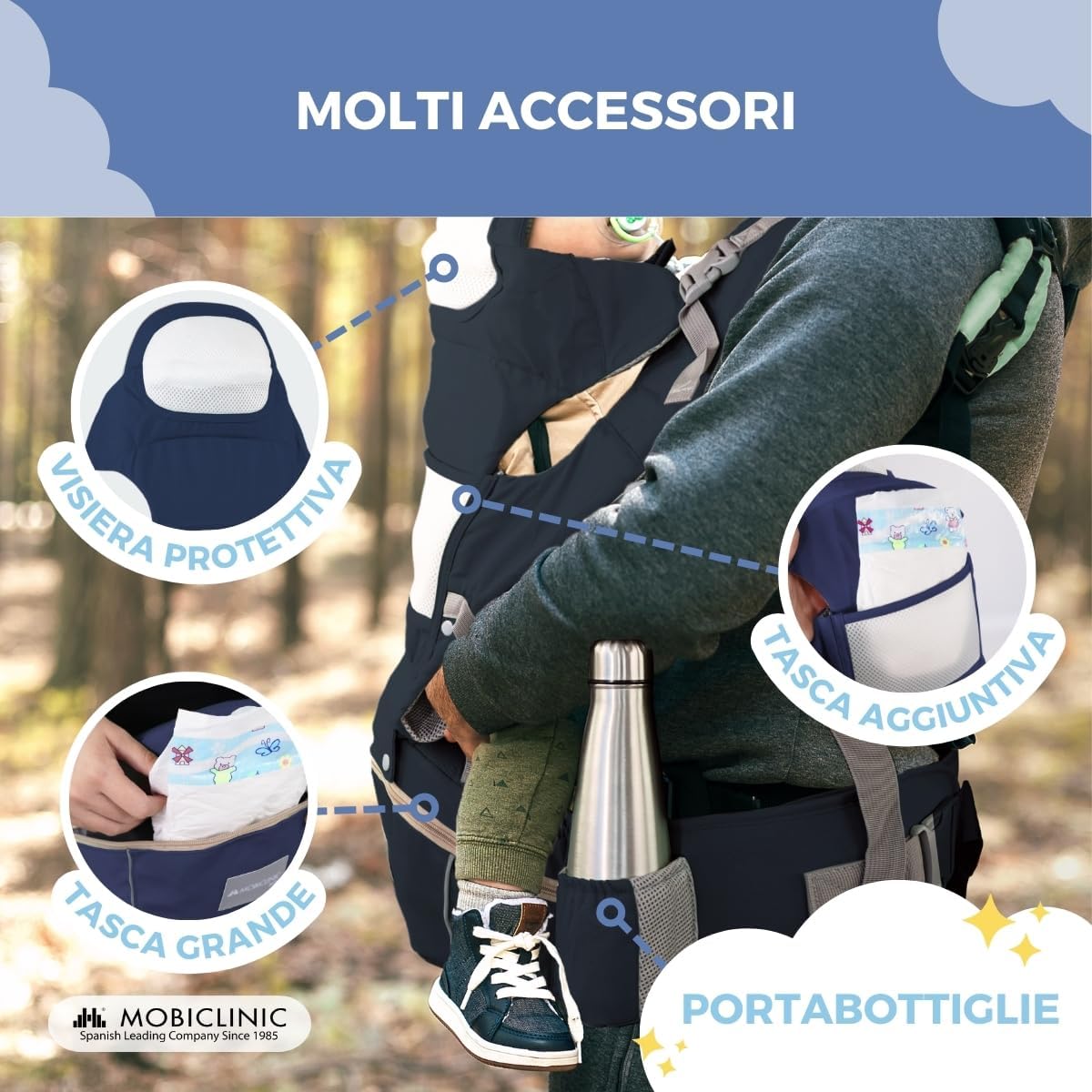 Detalle de Mobiclinic® kids Moley: Marsupio neonato 6 in 1, ergonomico e versatile per 0–36 mesi