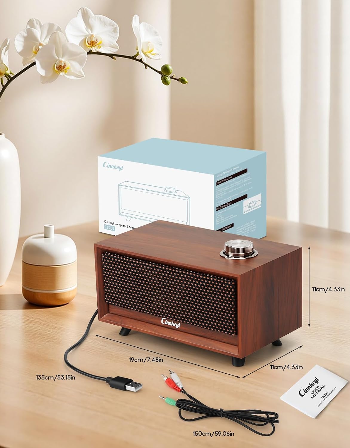 Thumbnail 5 de cinnkeyi Wooden PC Soundbar: Compact, USB-Powered Bluetooth 3-Mode Speaker