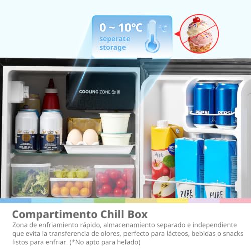 Detalle de COMFEE' 43L Refrigerador Mini Compacto 1 Puerta con Chill Box 0–10 °C, Negro