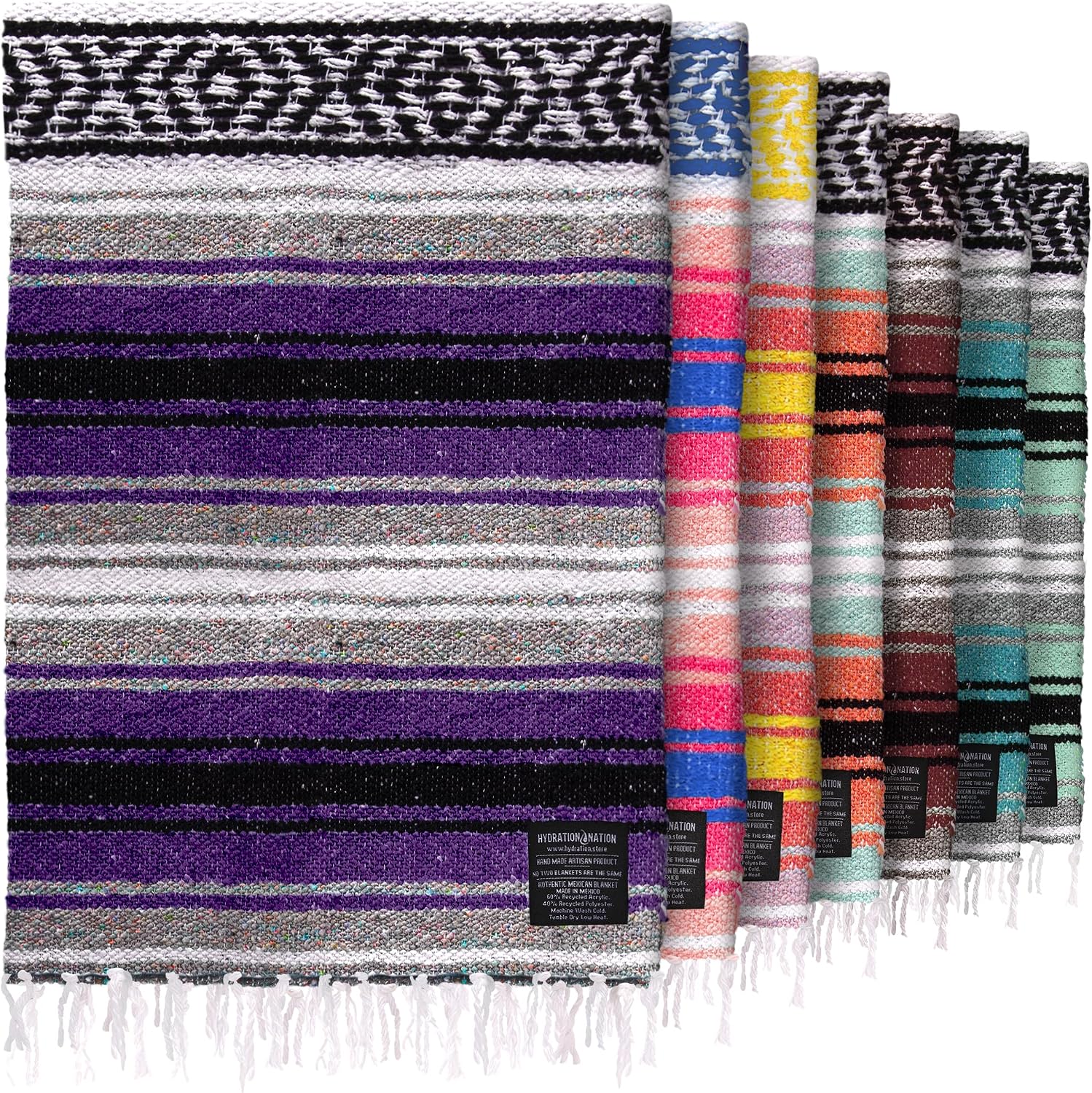 Detalle de Hydration Nation Handcrafted Mexican Blanket, Purple Recycled-Fiber Throw