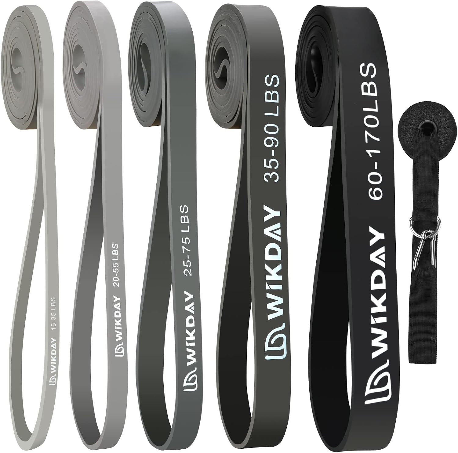 Detalle de WIKDAY Resistance Bands Set of 5 with Door Anchor, 5 Resistance Levels