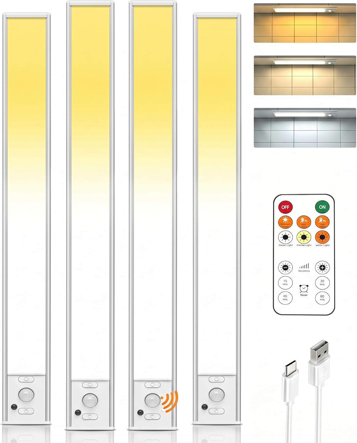 Detalle de LENOMA LTM-CGD-03 16-Inch Wireless LED Under-Cabinet Lights, 4-Pack