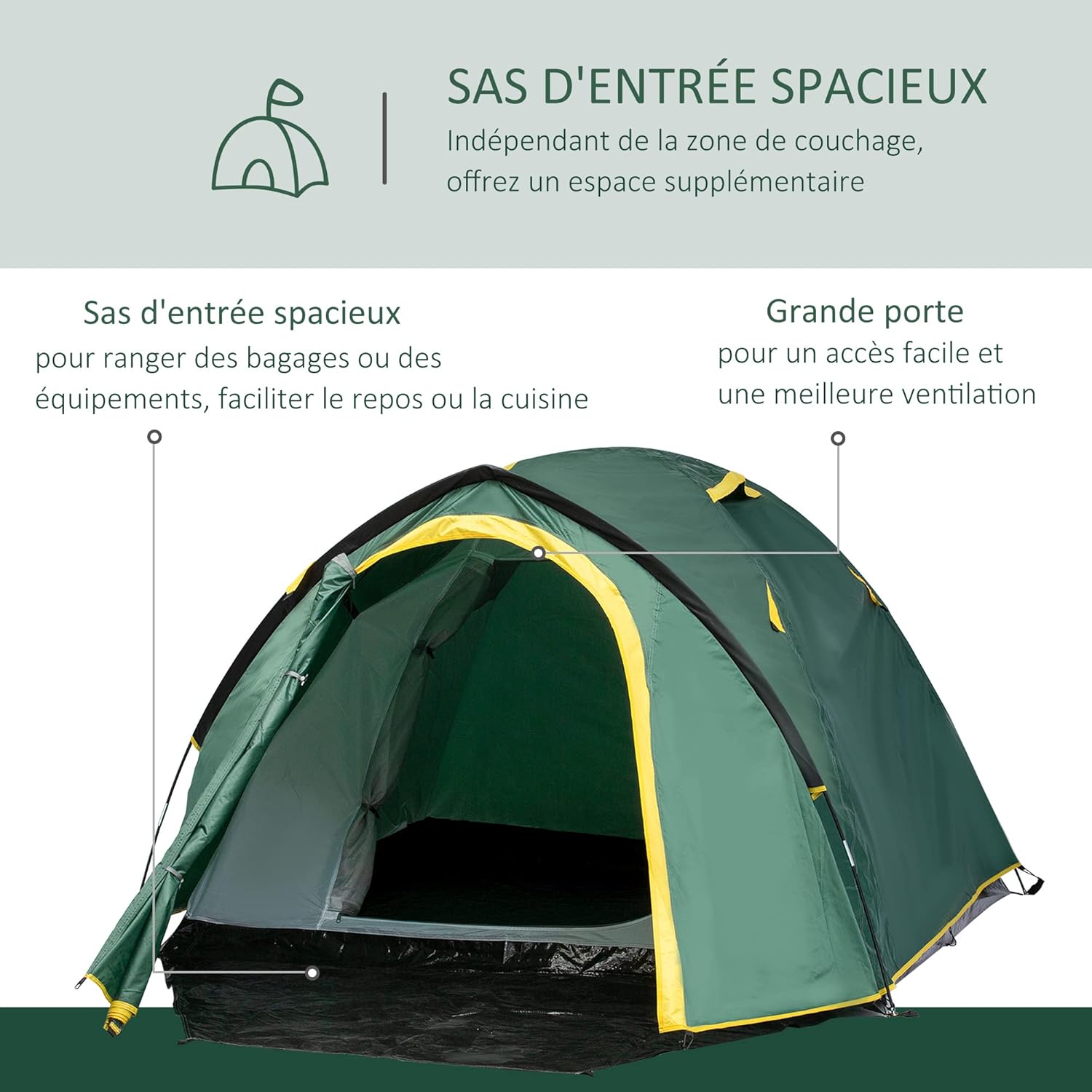 Thumbnail 2 de Outsunny Tente de Camping 2–3 Personnes, Tente dôme étanche légère et ventilée