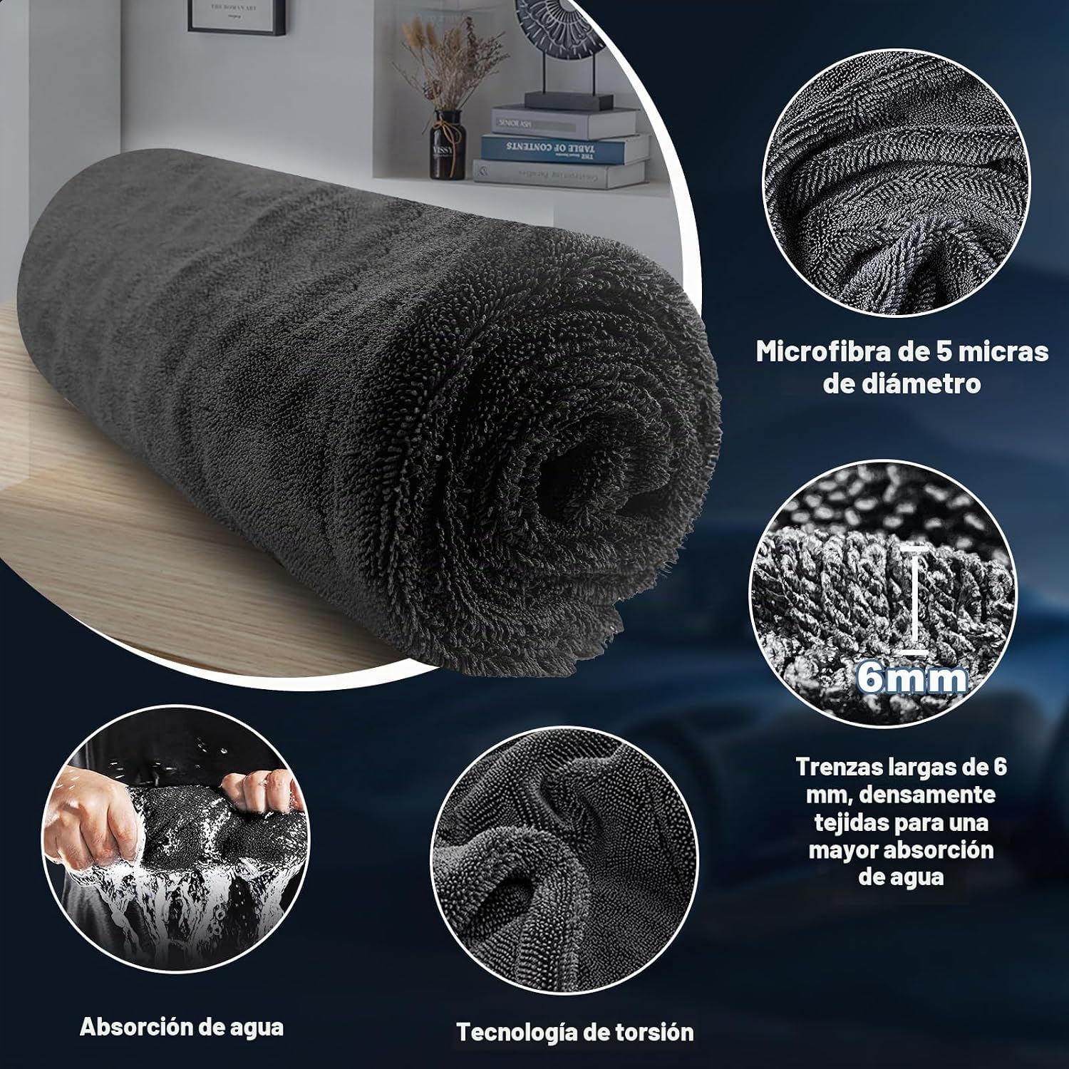 Thumbnail 3 de Ghguole 2pcs 90x70cm Toalla Secado Coche Grande, 1500GSM, Microfibra Doble Cara