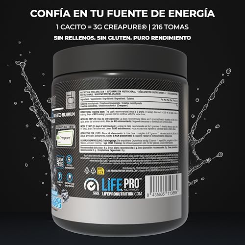 Thumbnail 5 de Creatina Monohidratada Creapure Life Pro – 650 g, sin gluten, micronizada y alemana