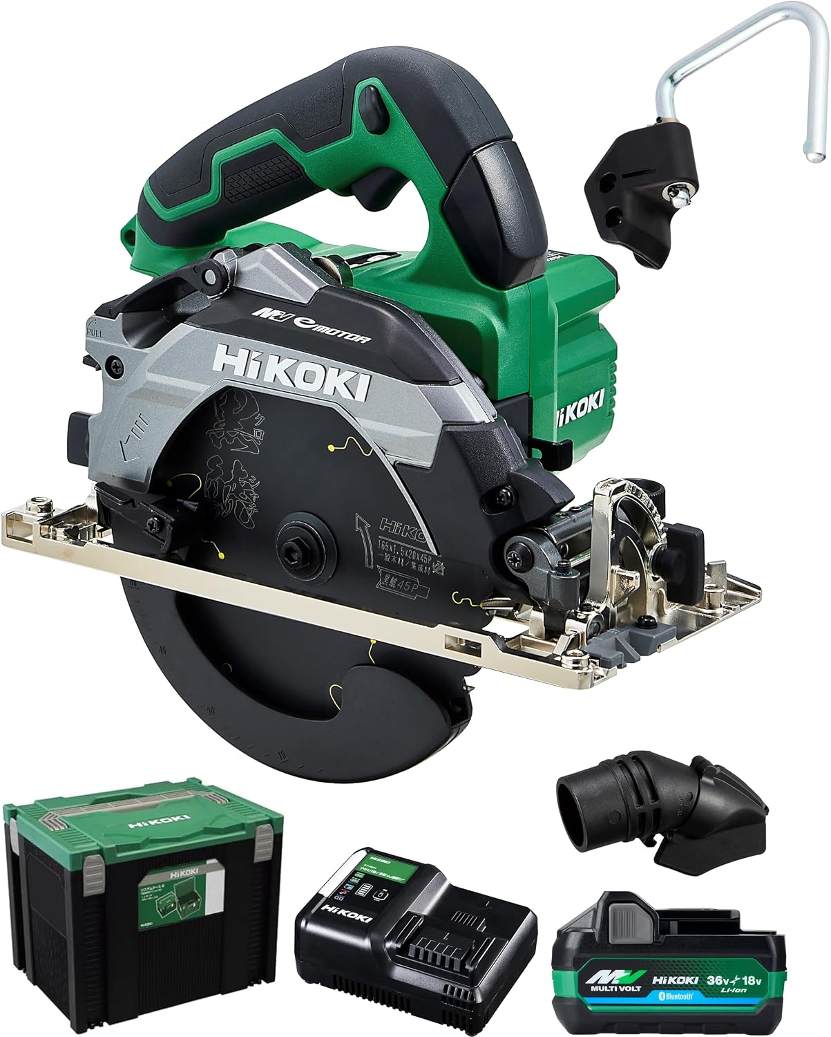 Detalle de HiKOKI C3606DB(XPSZ) 36V充電式丸のこ 165mm刃・蓄電池と充電器付き、フックセット