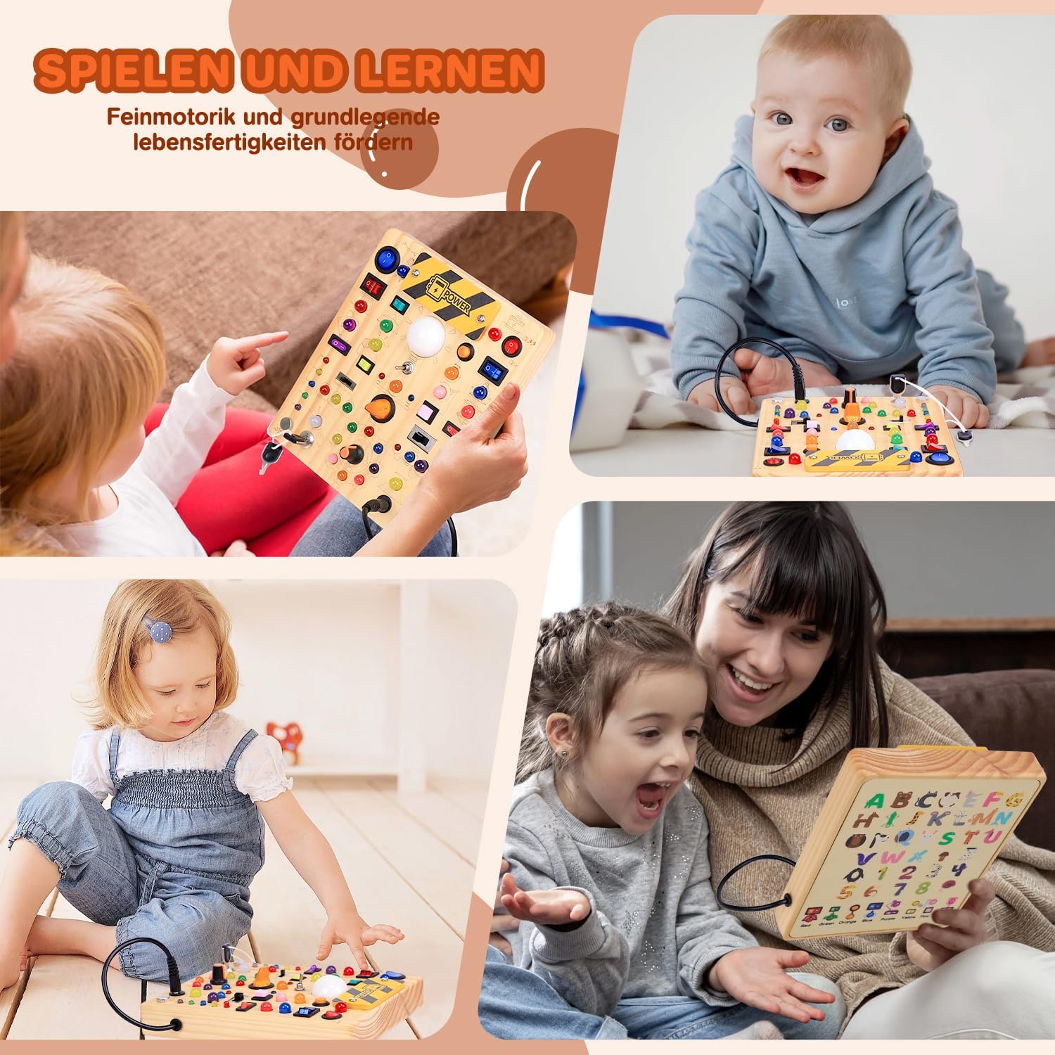 Thumbnail 2 de Montessori Busy Board aus Holz ab 1 Jahr mit 19 Schaltern und 40 LED-Leuchten (Activity Board)