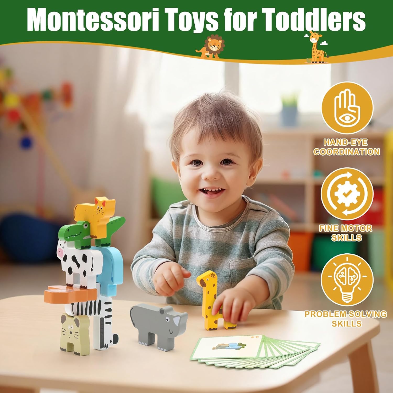 Thumbnail 4 de wokdsbl Animal Balance Wooden Toys for Toddlers – Montessori‑Style Animal Shape Stacker (9 Blocks) for 1–3+ Years
